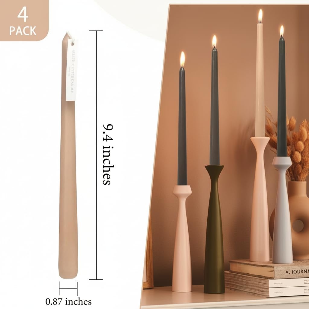 10 Inch Gradient Brown Taper Candles Hand Poured Smokeless Chocolate Coffee Scented Long Tapered Candles for Morning Coffee Ritual Breakfast Table Kitchen Island Café Atmosphere