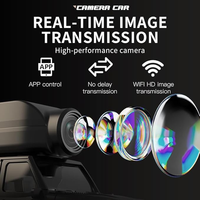 1:64 Mini Alloy Video RC Car – APP &amp Remote Control Built-in Camera for Real-Time Viewing Shock-Absorbing Climbing Design LED Lights 30m Range &amp 15min Runtime（Black）