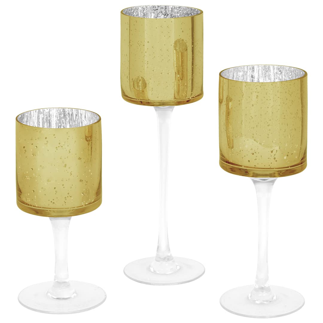 Koyal Wholesale 3Pcs Tall Candle Holder Set of 3 Floating Candle Vases, Stem Candle Holders Gold Glass Floating Candle Holders for Table Centerpiece Tealight Holder Wedding Centerpiece Home Decor