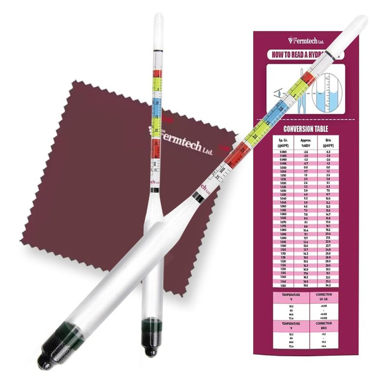 Fermtech Glass Triple Scale Hydrometer Kit – Test ABV, Brix, Gravity for Wine, Beer, Mead & Kombucha, with Microfiber Cloth & Storage Case, Easy Home Brewing Tool for All Experience Levels (Hydro)