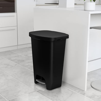 Glad Premium 20 Gallon Trash Can - Plastic Kitchen Waste Bin with Odor Protection of Lid, Stainless Steel Step On Foot Pedal and Garbage Bag Rings, Black