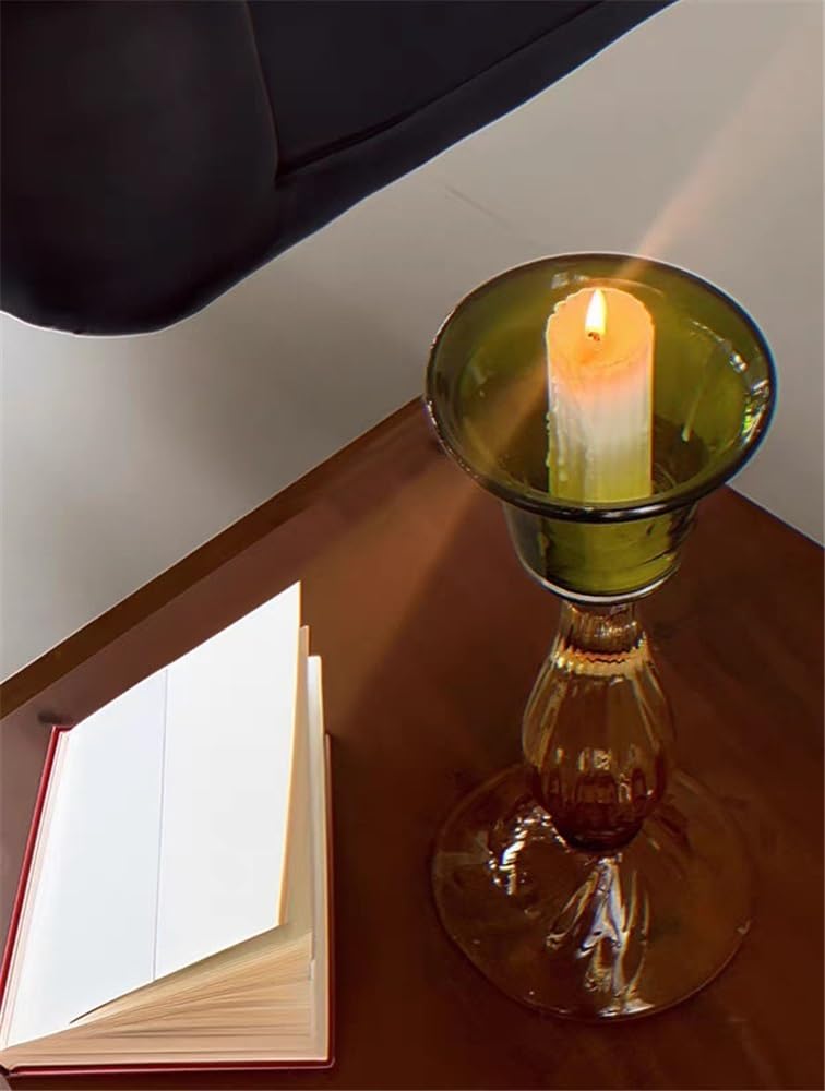 YUHUAWF Candle Holderss Second-Hand Transparent Single-Head Candlestick High-Grade Glass Green Decorative Aromatherapy Candle Holder Decorative Candlestick