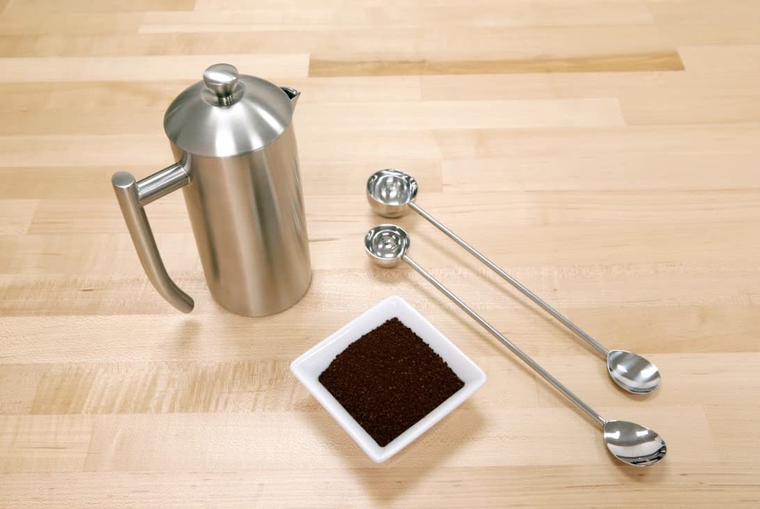 Frieling Double-Walled Stainless-Steel French Press Coffee Maker, Brushed, 44 Ounces Plus 18/10 Stainless Steel Coffee Scoop/Stirrer, 2 TBLS