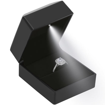 LED Ring Earring Box for Proposal, Wedding, Engagement， Luxury Jewelry Gift Box with LED Light, Jewellry Display Box (Black)