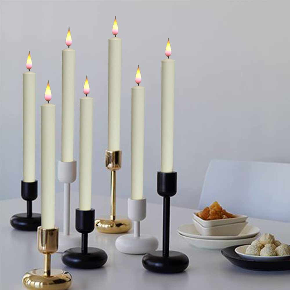 Wondise Window Candles Battery Operated with Remote and Timer, 3D Wick Ivory Taper Candles with Silver Holders and Suction Cups for Christmas Decoration, Set of 6(D0.8 x H10 inch)