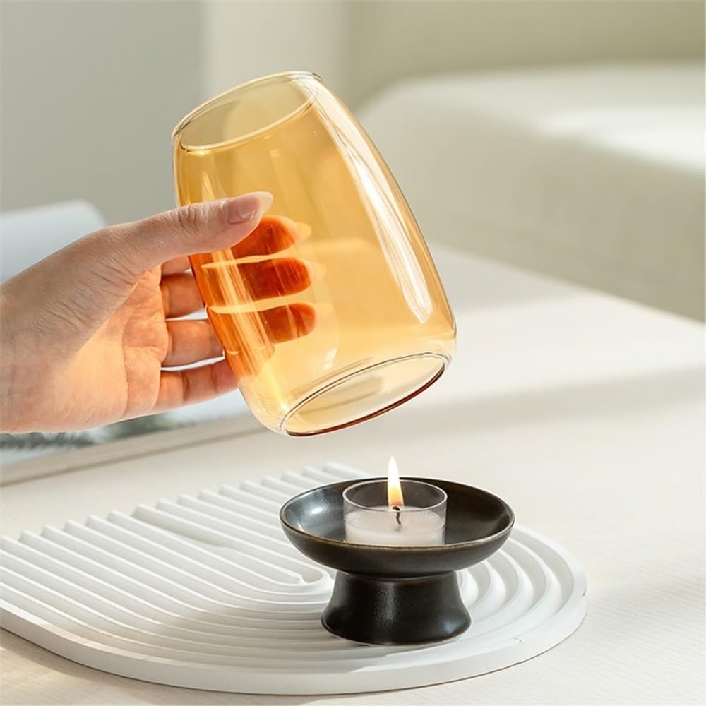 cfycfy987 Candelabra Ceramic Candlestick with Glass Lampshade Household Aromatherapy Candle Holder Tea Room Decoration Candle Sticks Holder