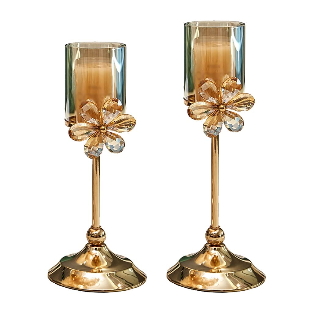 Candlestick Holders Golde Metal Pillar Candle Holder, Crystal Hurricane Candleholders, Wedding Centerpieces Center Table Candlesticks Party Home Decor Candle Holders