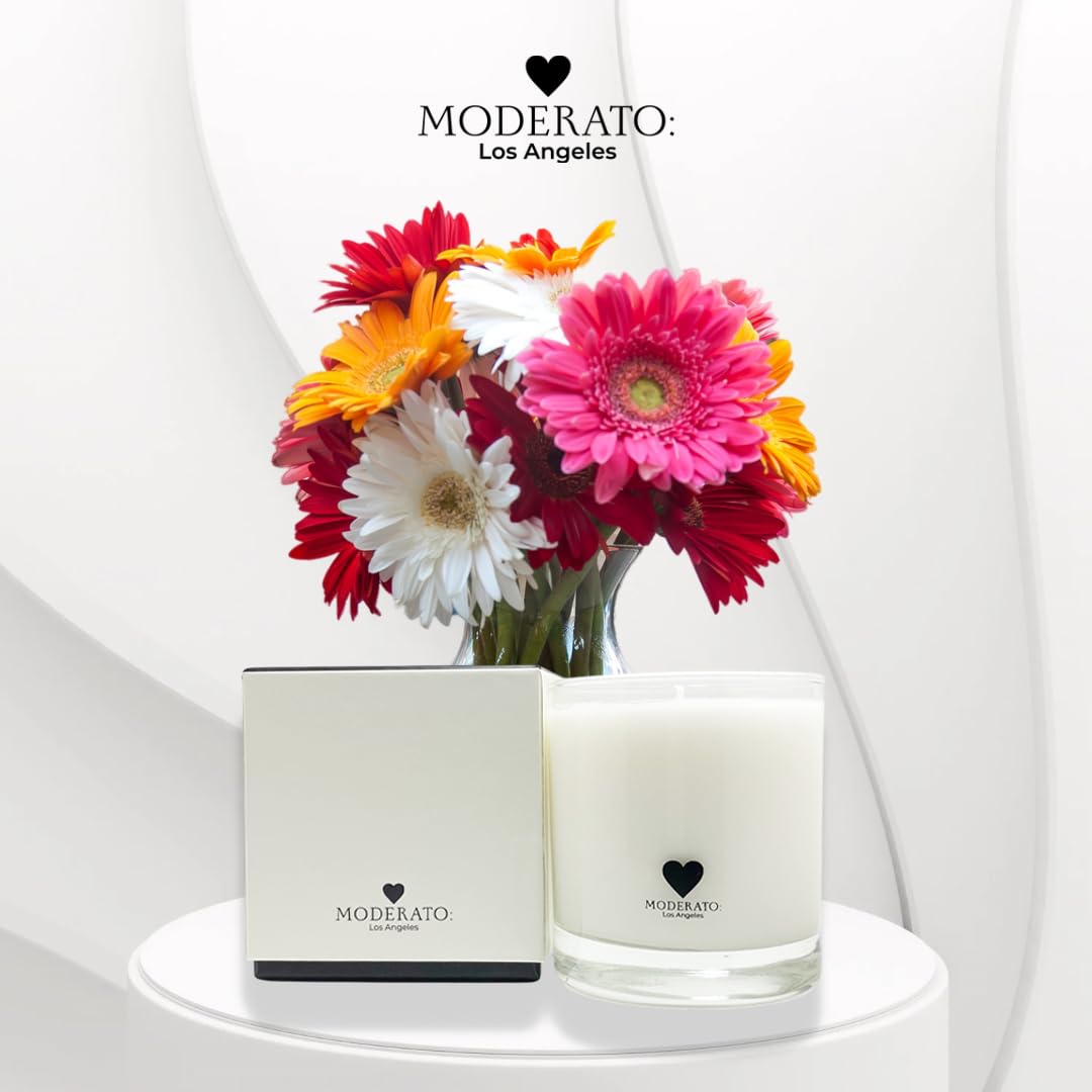 MODERATO Los Angeles No.07 VANILÉ – Luxury Madagascar Vanilla Scented Coconut Wax Candle, Creamy & Sophisticated, Citrus, Crystal Clear Glass Vessel, 50 Hour Burn, Candle Gift, Made in USA 8.5oz