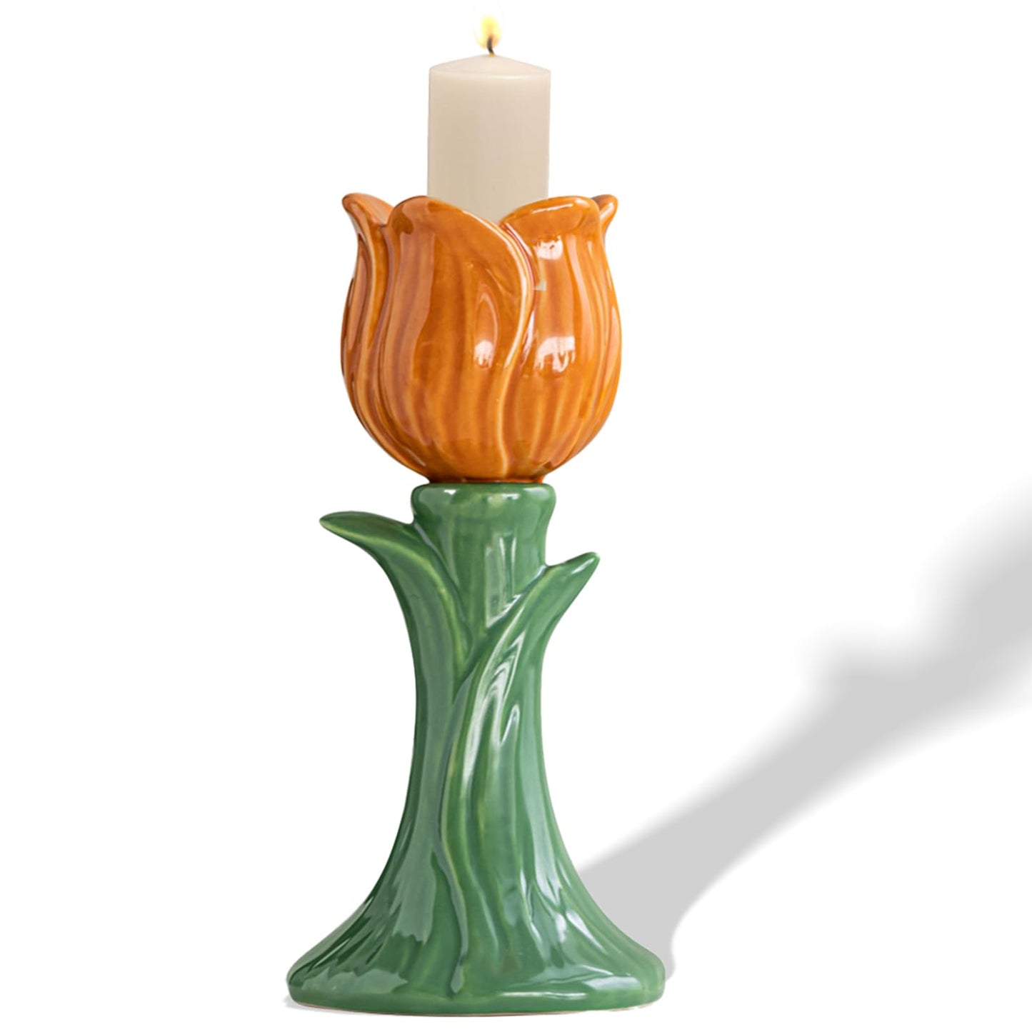 Ceramic Candlestick Holder， Candle Holder for Taper Candles,Incense, Santo Palo, Halloween Christmas Wedding Parties, Dining Room Home Decoration Display (Orange)