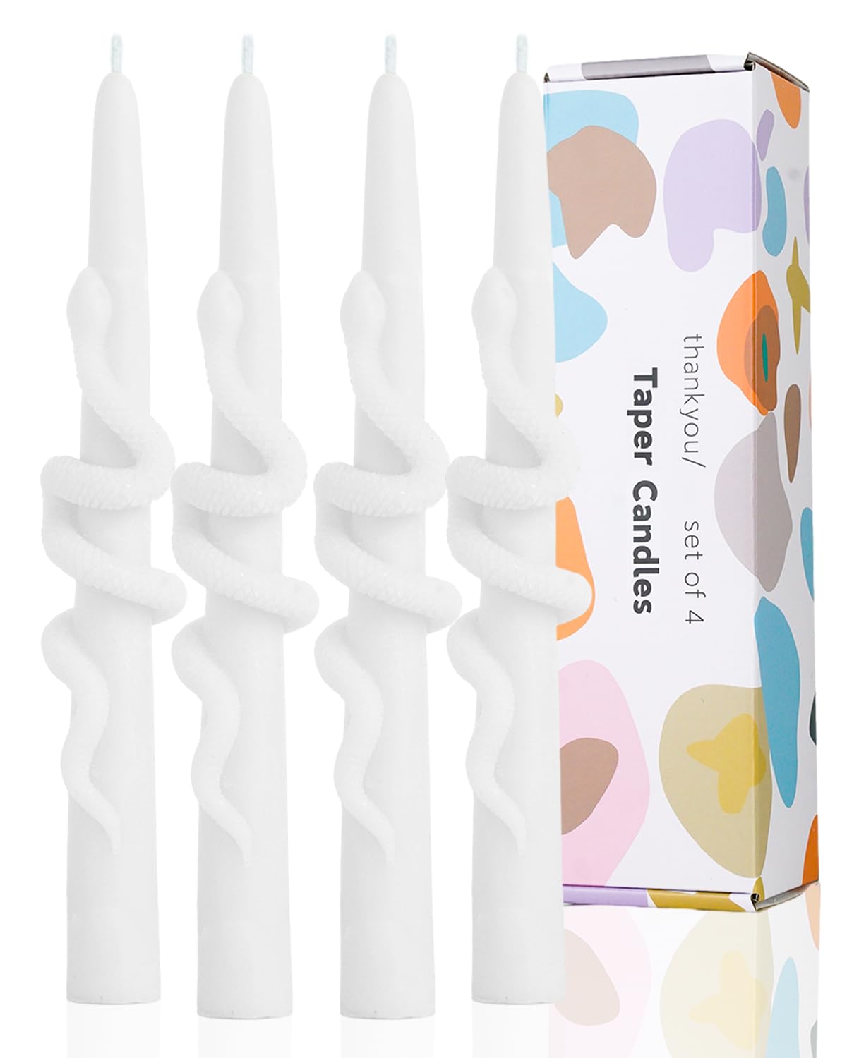 LPUSA White Taper Candle Candlestick Snake Soy Candles Unscented Wedding Party Wax Unscented Dinner Candle Dripless,8 inch,Set of 4,Snake