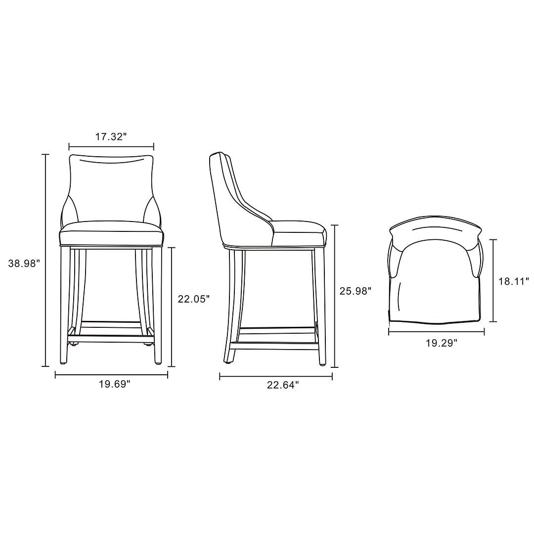 Manhattan Comfort Shubert Modern 26 Inch Bar Stools - Elegant Faux Leather Upholstery, Foam Padded Seat, Solid Beech Wood Base with Gold Metal Footrest, Fully Assembled Barstools, Set of 2, Light Grey