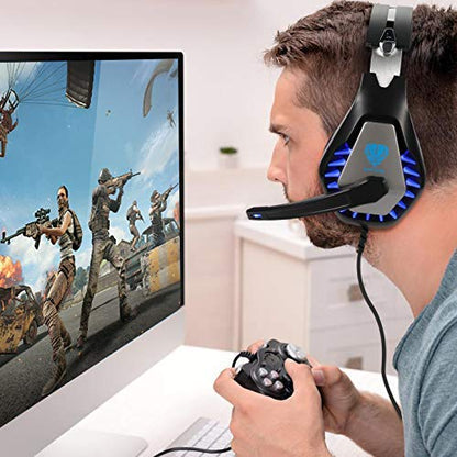 Gaming Headset for PS4, Xbox One, PC, PS5, Laptop, Mac, Nintendo Switch, 3.5MM Noise Cancelling Over Ear Headphones with Mic, Bass Surround, Soft Memory Earmuffs (Black)