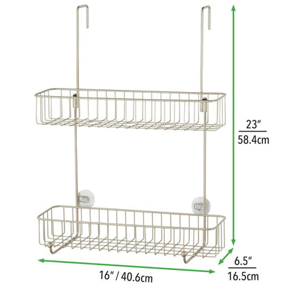 mDesign Extra Wide Metal Wire Over The Bathroom Shower Door Caddy, Hanging Storage Organizer Center with Built-in Hooks and Baskets on 2 Levels for Shampoo, Body Wash, Loofahs - Satin
