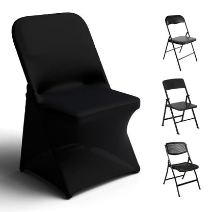 Trlyc Spandex Folding Chair Covers 100 Pcs Universal Fitted Dining Chair Cover Stretchy Slipcovers for Wedding Party Banquet Flat-Front Chairs Covers (White)