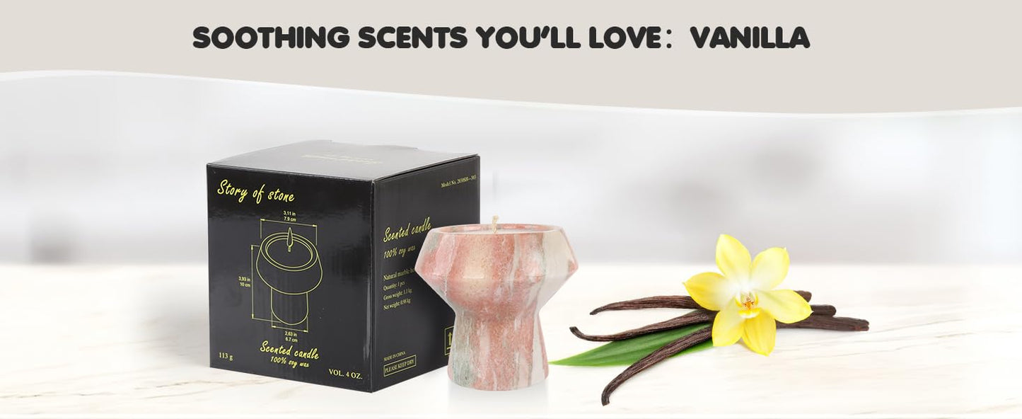Natural Stone Candle | Handcrafted Red Marble Container | Warm Glow Home Decor |Soy Wax | Non Toxic, Cotton Wicks | Reusable Keepsake Jar | Unique Gift
