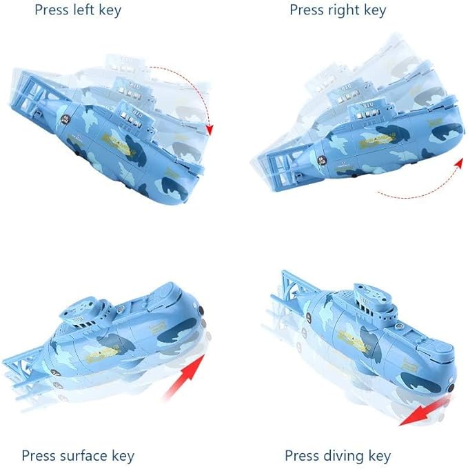 Mini RC Boat Toy Remote Control Tourist Submarine Underwater Electric Fish Tank Diving Child's Birthday Present(Blue)