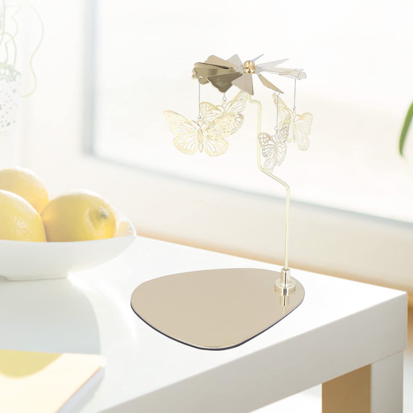 Candle Holder,Romantic European Stainless Steel Rotating Round Plate Aromatherapy Wind Candle Holder for Home Decor(#3)