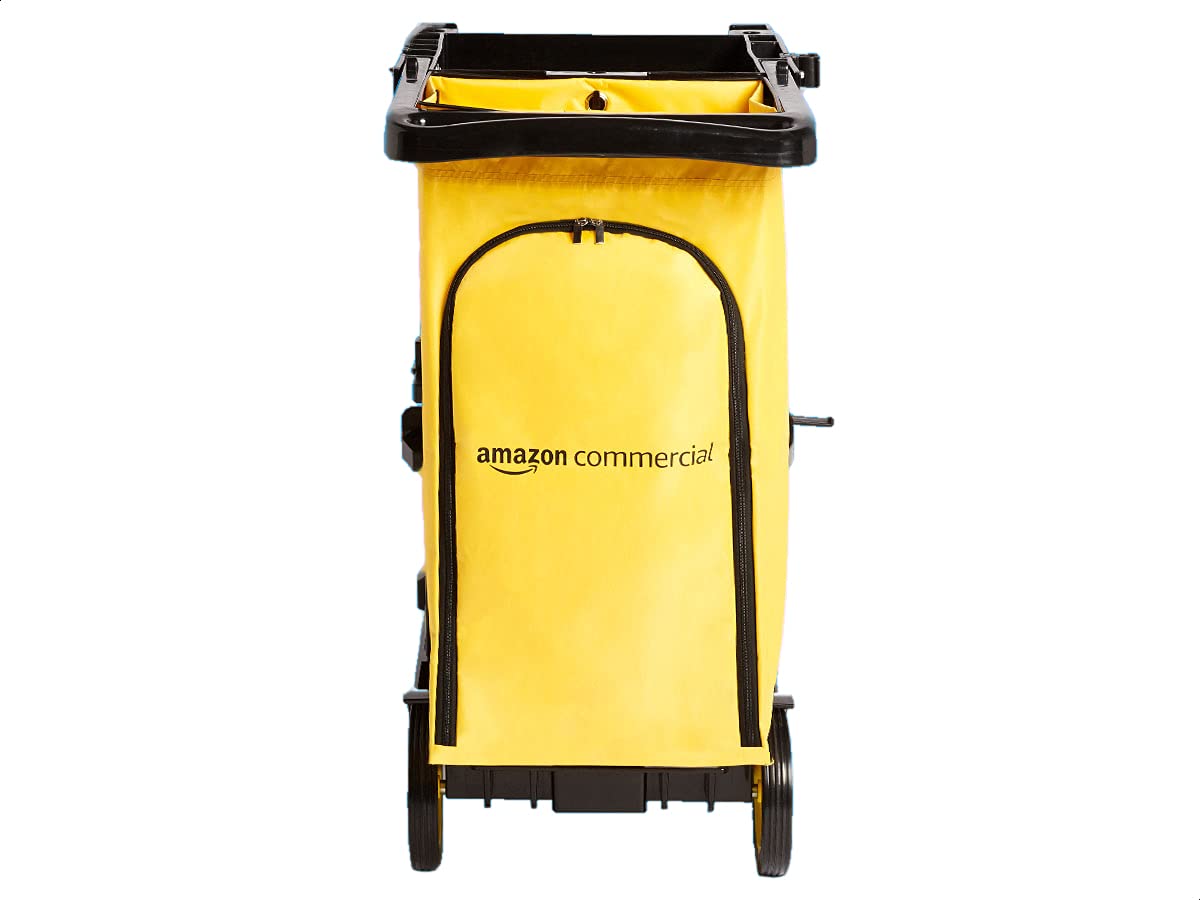 AmazonCommercial Janitorial Utility Cart, Rolling, Portable, with Supply Shelves, Black