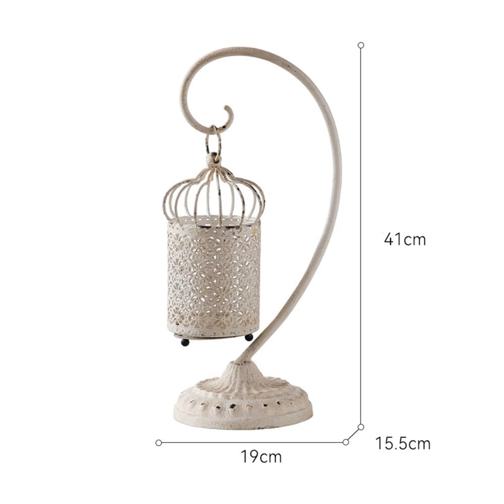 cfycfy987 Candelabra Retro Old Birdcage Wrought Iron Candlestick Decorative Candle Stand for Table Wedding Dinning Party Candle Sticks Holder(White)
