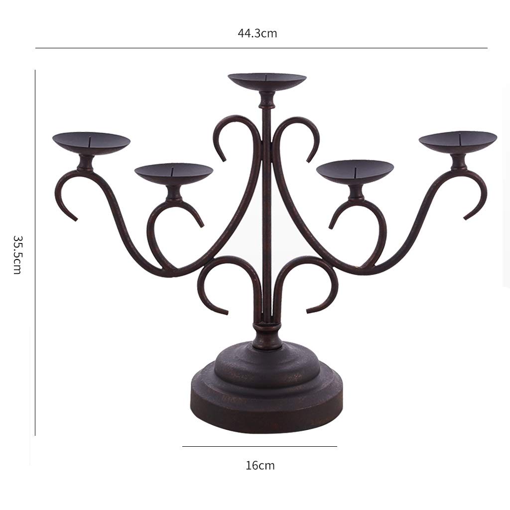 XILIN-1987 Candle Holderss Five-arm Candlestick Metal Pillar Candlestick Wedding Event Candlestick for Candlelight Dinner and Table Decoration (Black, 14 * 17.4 Inches) Decorative Candlestick