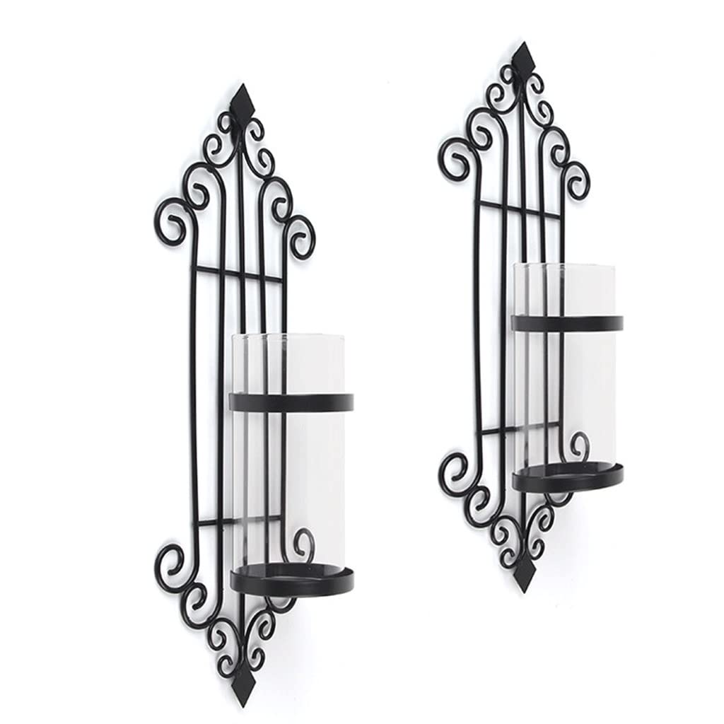 UNNS Candlestick Holder Wrought Iron Wall Candle Holder Wall Hanging Black Glass Candle Holder Suitable for Dinner Living Room Kitchen Dining Room Candle Holders (Color : A)