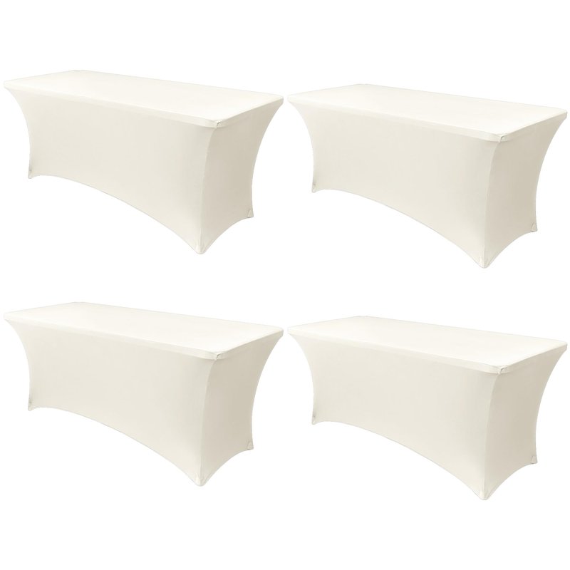 Obstal 6ft Stretch Spandex Table Cover - 4 Pack Universal Rectangular Fitted Tablecloth Protector for Wedding, Banquet and Party (Cream, 72L x 30W x 30H Inches)