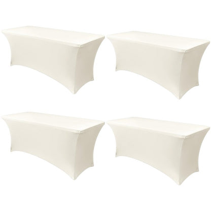 Obstal 6ft Stretch Spandex Table Cover - 4 Pack Universal Rectangular Fitted Tablecloth Protector for Wedding, Banquet and Party (Cream, 72L x 30W x 30H Inches)