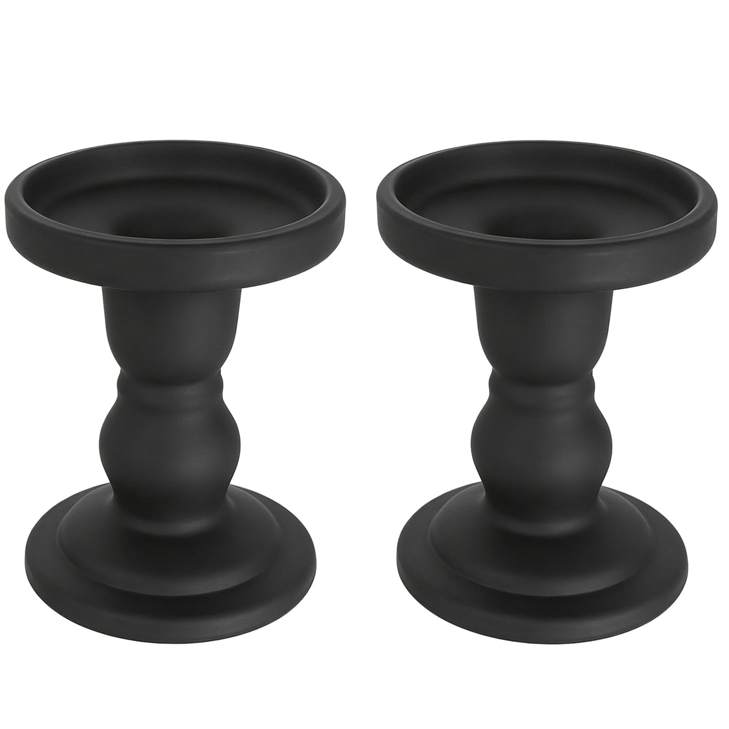 DreamsEden Matte Black Glass Candle Holder - 2 Pcs Modern Opaque Candle Stick for Taper, Pillar, Tea Light Candles, Sleek Home Decor Accent