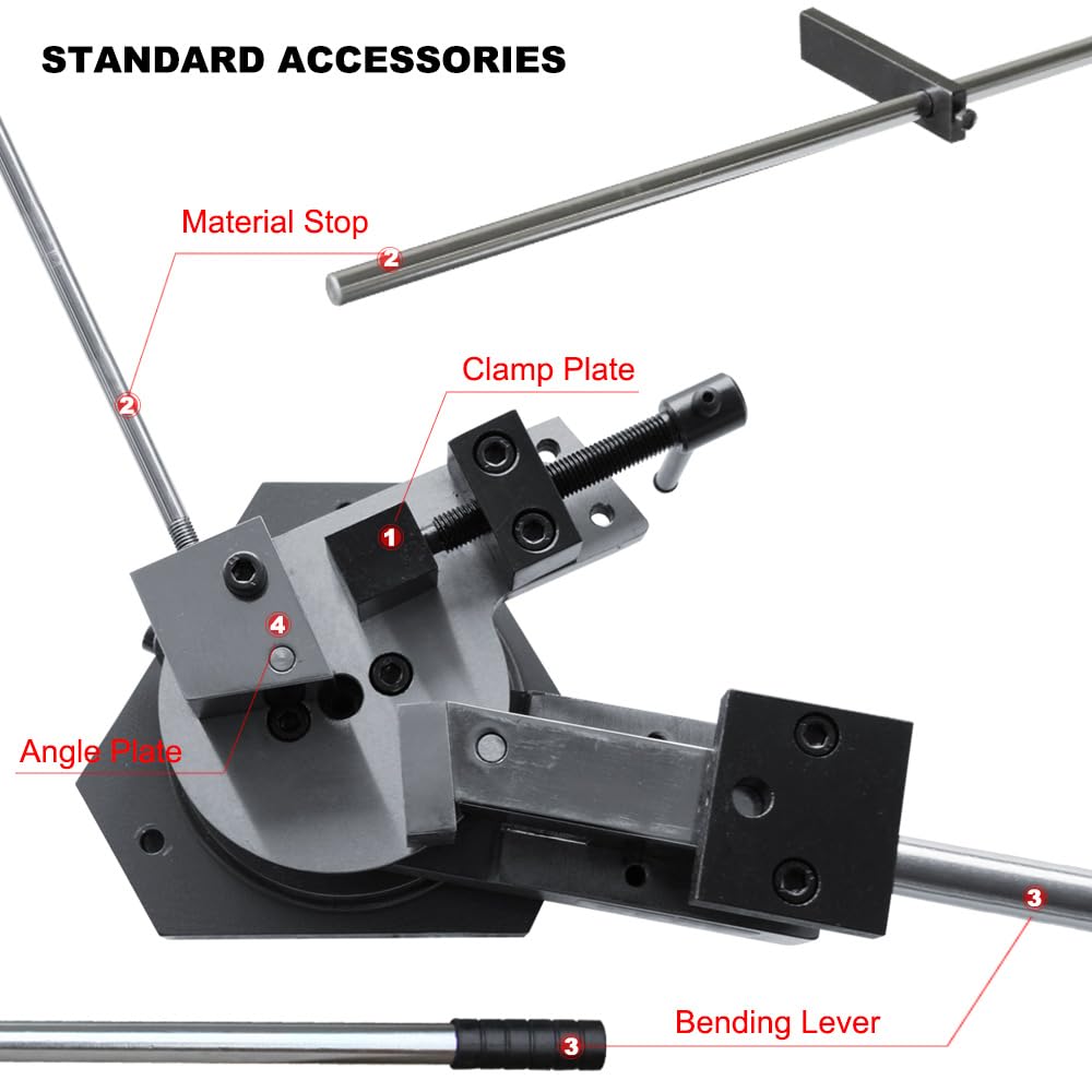 KAKA INDUSTRIAL Flat Bar Bender,Zinc-Plated Mold for Anti-Rust & Smooth Finish, Bends Flat Steel (1.18"x0.394"), Round Steel (0.59"), Square Steel (0.511"), Scroll, Radius, Angle SBG-40