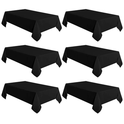 sancua 6 Pack Black Tablecloth 60 x 120 Inch, Rectangle Table Cloth for 8 Feet Tables - Stain and Wrinkle Resistant Washable Polyester Table Cover for Dining Tables, Buffet Parties and Camping