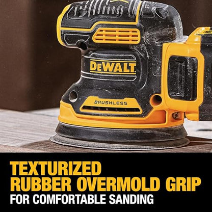DEWALT 20V MAX Orbital Sander Cordless, 5-Inch Sander Tool, 2.Ah, 8,000-12,000 OPM, Variable Speed Dial, Storage Bag, Battery and Charger Included (DCW210D1)