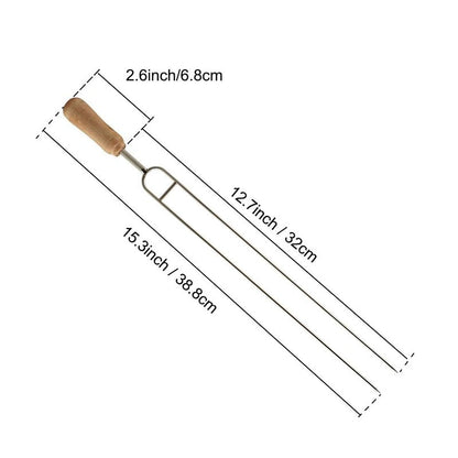 IMEEA 15.3-Inch Double Prong Stainless Steel Kabob Skewers for Grilling BBQ Kebabs Skewers with Wooden Handle Reusable Shish Kebab Forks for Meat, Vegetables, Shrimp