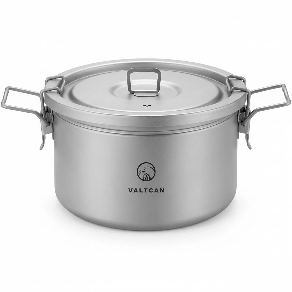 Valtcan 2000ml Titanium Rice Cooker Pot with Locking Lid 67 fl oz, Grade 1 No Coating PFAS-Free, Inner Pot with Measurement Marks, Ultralight 589g Camping Cookware for Backpacking Home Kitchen