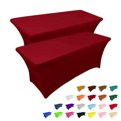 IVAPUPU 2 Pack 4FT Table Cloth for Rectangular Fitted Events Stretch Burgundy Table Covers Washable Spandex Tablecloth Protector for Party, Wedding, Cocktail, Banquet, Festival