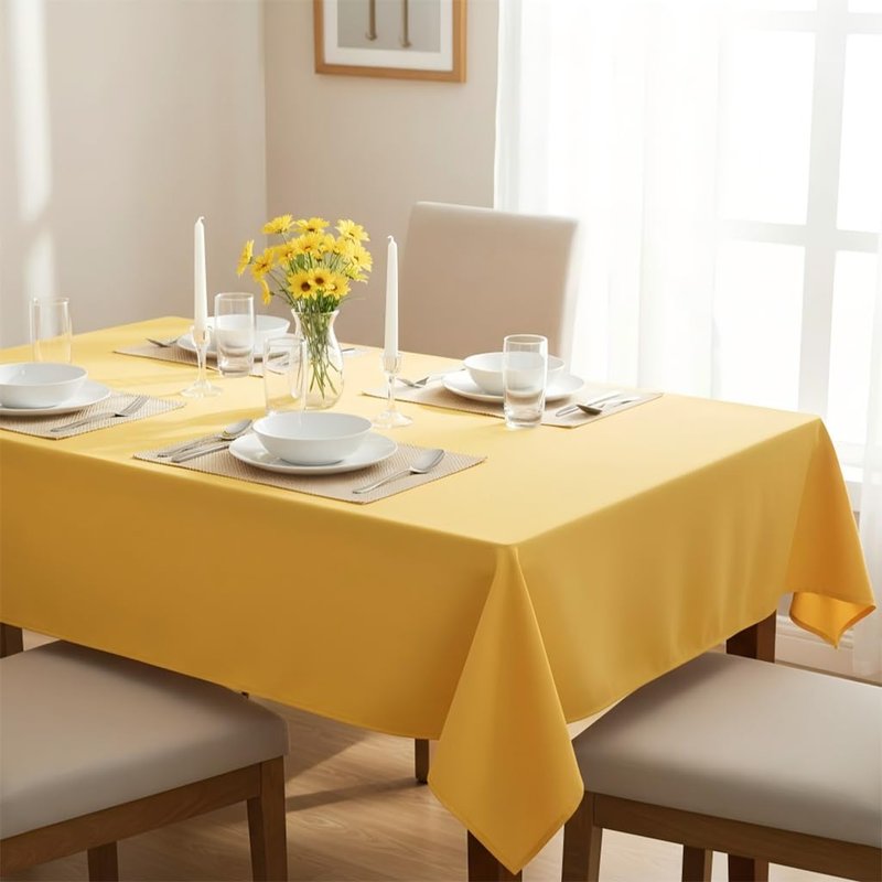 sancua Rectangle Tablecloth - 60 x 102 Inch - Stain and Wrinkle Resistant Washable Polyester Table Cloth, Decorative Fabric Table Cover for Dining Tables, Buffet Parties and Camping, Yellow