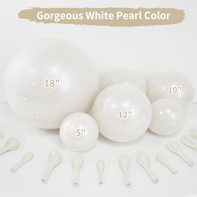 JZCZOEB Double Stuffed Pearl White Balloons Different Sizes 116Pcs 5/10/12/18 Inch White Balloons Arch Garland Kit with Pearl Stickers for Wedding Bridal Shower Birthday Baby Shower Birde to Be