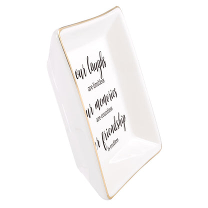 JOYIMARR Endless Friendship Gifts Ceramic Ring Dish Jewelry Tray,Birthday Gifts For Best Friend-Our Laughs Are Limitless,Our Memories Are Countless,Our Friendship Is Endless