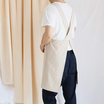NEWGEM Japanese Linen Cross Back Kitchen Cooking Aprons for Men with Pockets for Baking Painting Gardening Cleaning Khaki