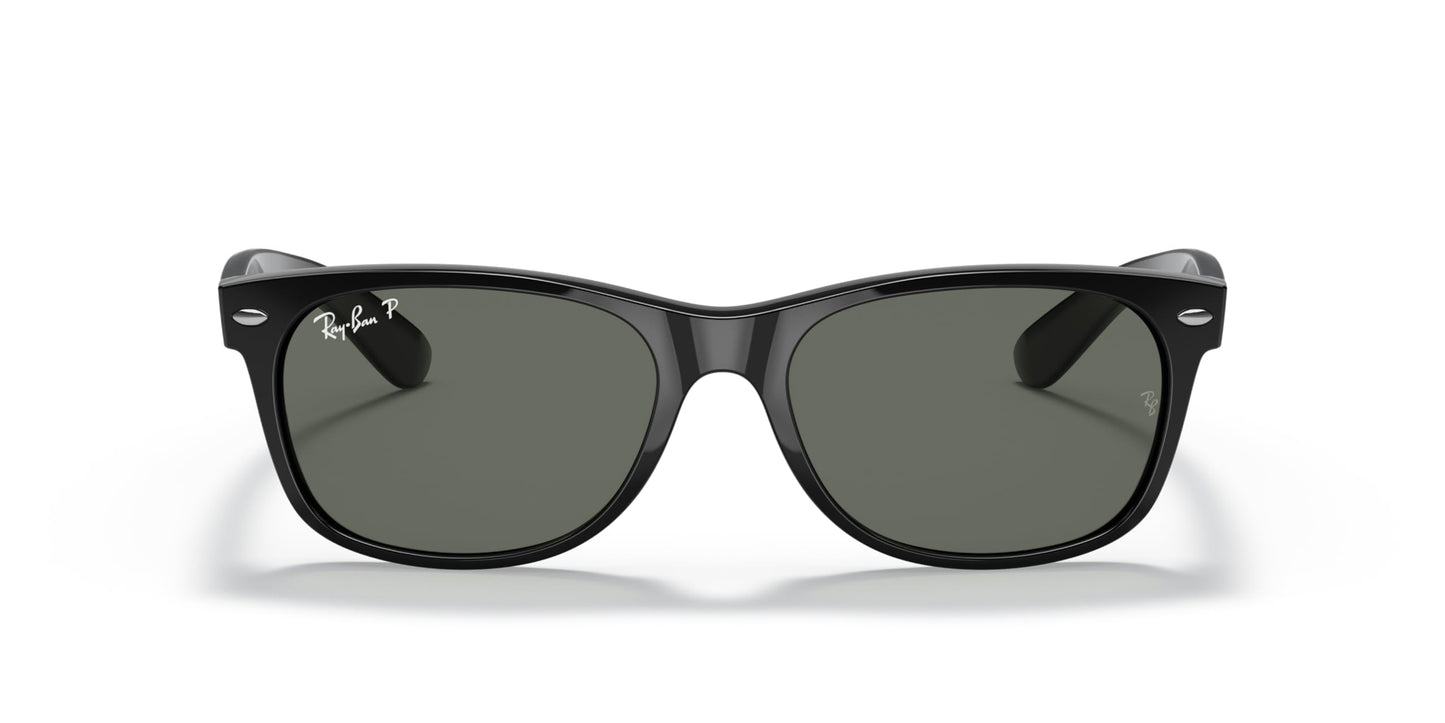 Ray-Ban RB2132 New Wayfarer Square Sunglasses, Black/Polarized Green, 58 mm