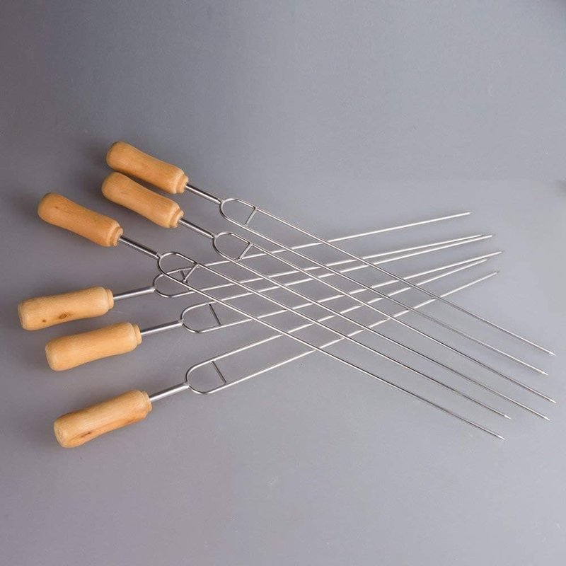 IMEEA 15.3-Inch Double Prong Stainless Steel Kabob Skewers for Grilling BBQ Kebabs Skewers with Wooden Handle Reusable Shish Kebab Forks for Meat, Vegetables, Shrimp