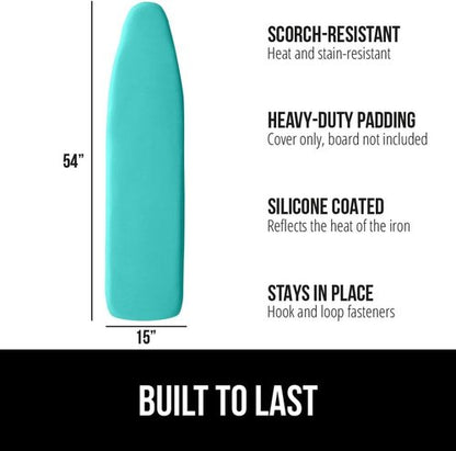 GORILLA GRIP The Original Ironing Board Cover and Pad, Silicone Coating, 400°F Scorch Resistant Thick Padding, Heavy Duty Iron Covers Standard Boards, Hook and Loop Fastener Strap, Quatrefoil 15x54