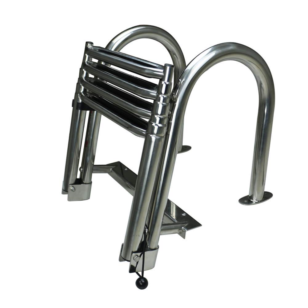 Stainless Steel in-Board 4-Steps Ladder Welded Reinforce Folding Docking Ladder, Folding Telescoping Rear Entry Inboard Ladder