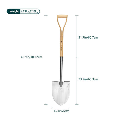 Berry&Bird Shovels for Digging, 43’’ Round Spade Heavy Duty Shovel with Wooden D Handle Stainless Steel Snow Shovel Garden Shovel Yard for Transplanting & Outdoor