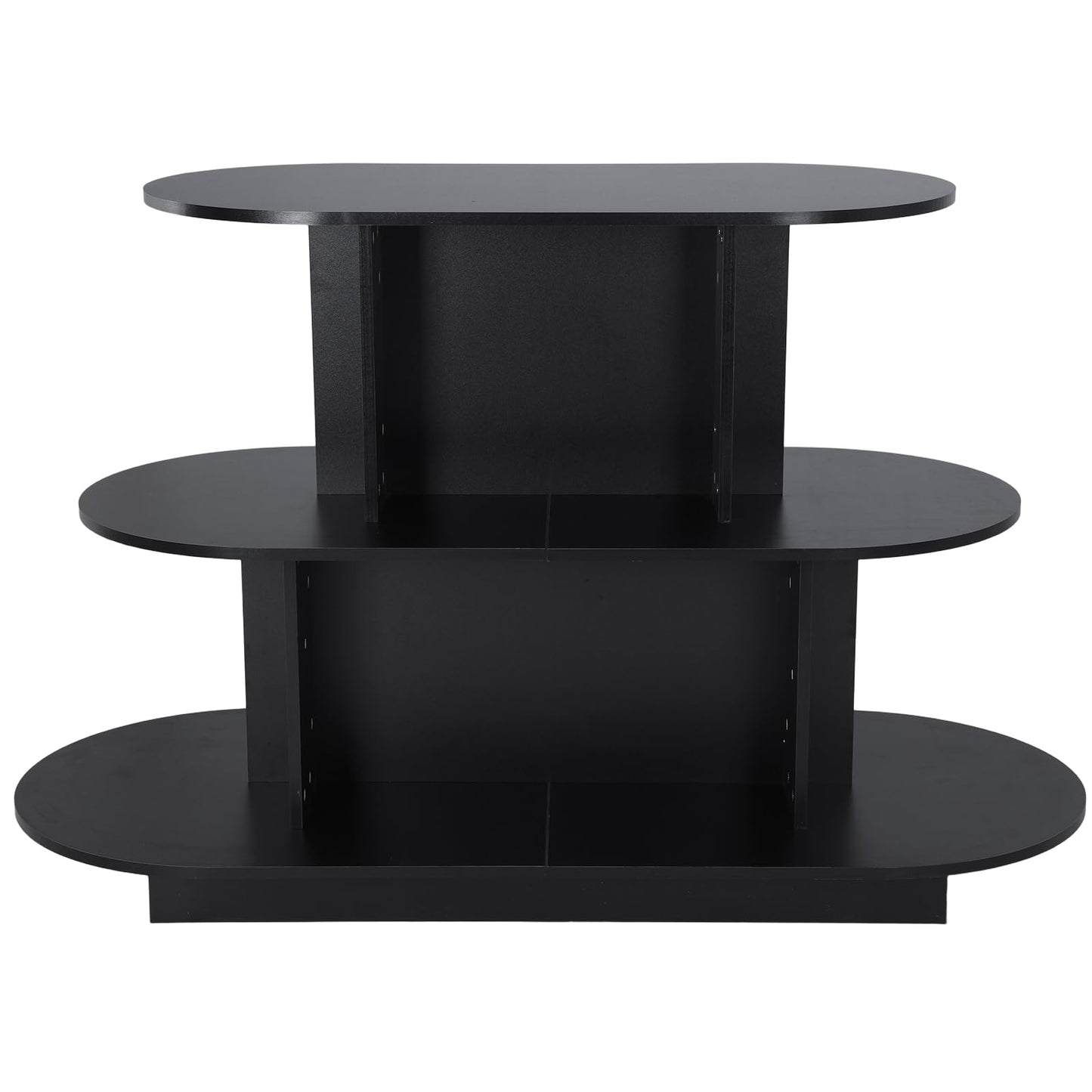 Hubxinly 3 Tier Wooden Oval Display Table Modern Standing Display Riser Shelf Retail Table for Stores Vendor Events 55in W x 23.6in D x 35in H (Black)