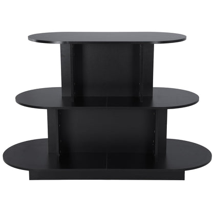 3 Tier Wooden Oval Display Table Large Storage Space Retail Table Modern Standing Display Riser Shelf for Stores Vendor Events 55in W x 23.6in D x 35in H (Black)