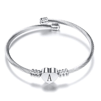 VQYSKO Gold Bracelets for Girls-A to Z Stainless Steel Heart Initial Girl Jewellery, Birthday Gifts for Girls (Silver, A)