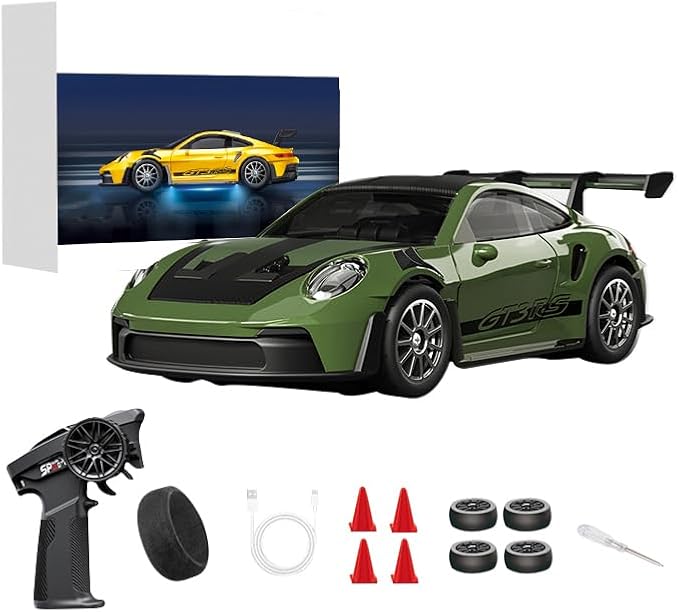D43-01 1:43 Scale 2.4G Full Proportional 4WD Alloy RC Drift Car with Gyro System Silent Bearings Adjustable Speed &amp LED Lights for Adults High Speed Remote Control Racing Car