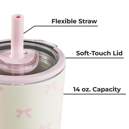 HydroJug Everyday Tumbler 14 oz – Ceramic-Lined Insulated Tumbler with Straw and Soft-Touch Lid, Cup Holder Friendly, Double-Wall Vacuum Insulation, Reusable Travel Cup – Bows