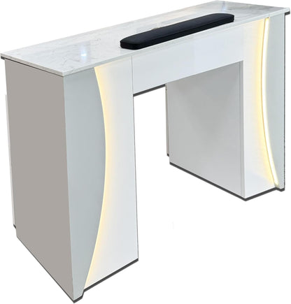 Venus Manicure Table Fan and Chair Set – Modern LED Nail Station Desk with Technician & Customer Chair, Ergonomic Design, Black & White Finish (Grey, Choco)