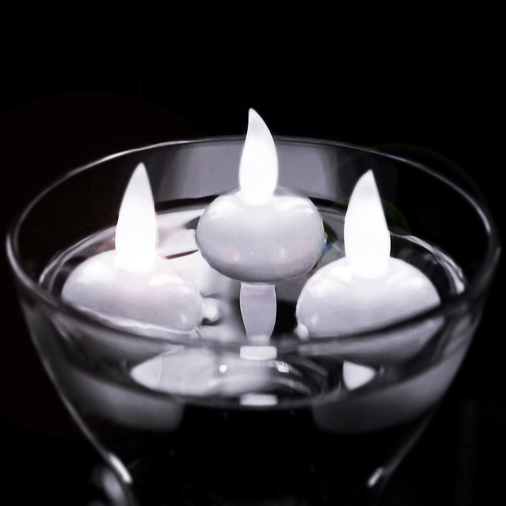 Novelty Place 24Pcs Waterproof Flameless Floating Tealights, LED Floating Candles Cool White Flickering Tea Lights - Battery Operated Candles Decoration for Wedding, Christmas, Party, Pool, Pond